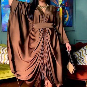 NWT - Sexy & Stylish Front Ruched Brown Dress